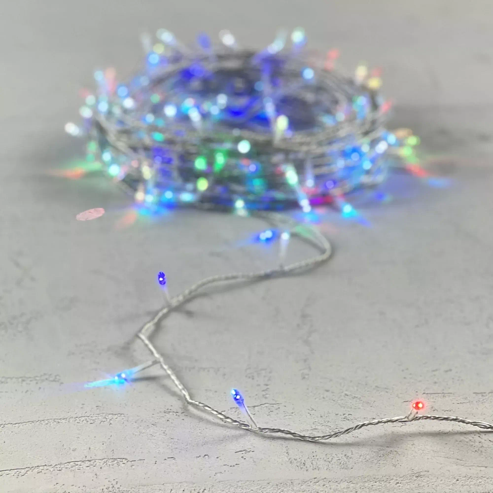 Светодиодная гирлянда 200 разноцветных LED ламп с RGB светодиодом, 20 м., 24V., черный силиконовый провод, IP65, Beauty Led (EST200-10-1RGB)