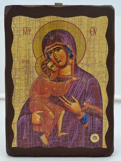 Феодоровская Божия Матерь. Афонская икона под старину с мощевиком