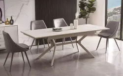 "Меркурий" стол интерьерный раздвижной обеденный из керамики, цвет белый глянцевый