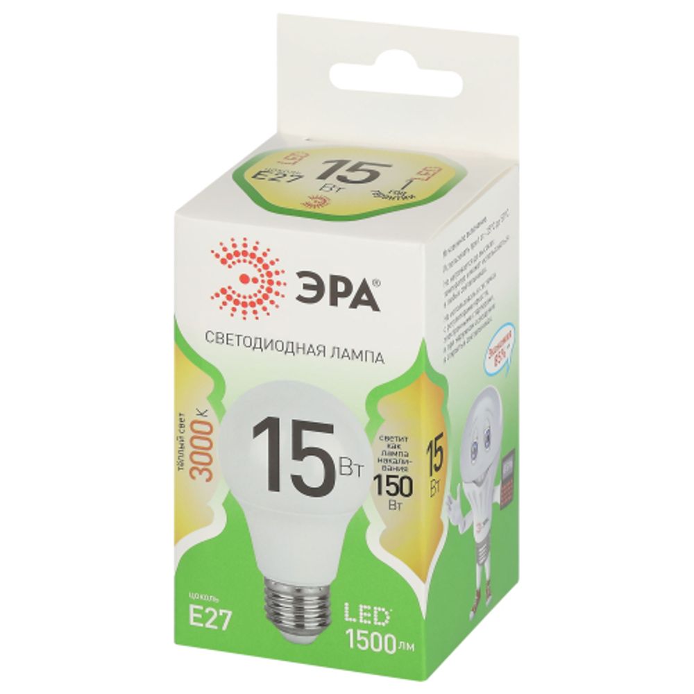 Лампочка светодиодная ЭРА GREEN LINE LED A60-15W-830-E27 GL E27 15 Вт груша теплый свет
