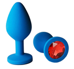 Голубая анальная пробка с красным кристаллом - 9,5 см. (Цвет: красный)