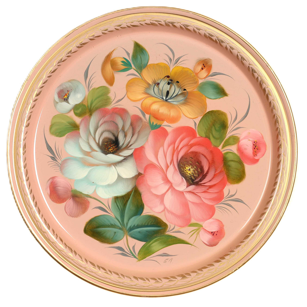 Жостовский поднос декоративный, размер 22 см (A5), металлический