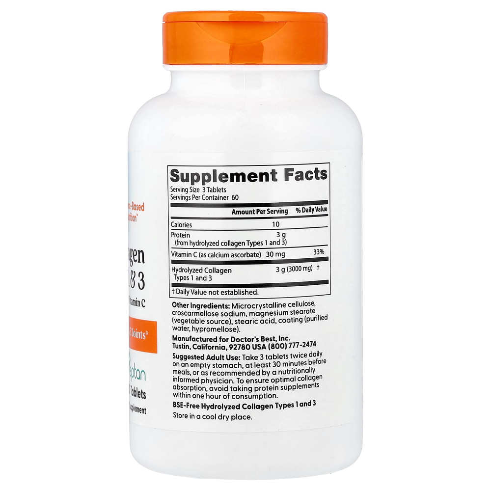 Doctor's Best, коллаген типов 1 и 3 с витамином C, 180 таблеток