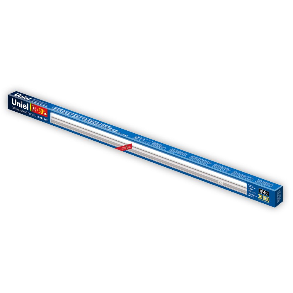 ULI-L02-7W-4200K-SL Линейный светильник LED аналог Т5. 580Lm. 4200K. выключатель на корпусе.Цвет корпуса серебристый.