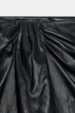 ZARA ЮБКА-ШОРТЫ ИЗ ИСКУССТВЕННОЙ КОЖИ СО СКЛАДКАМИ, ЧЕРНЫЙ