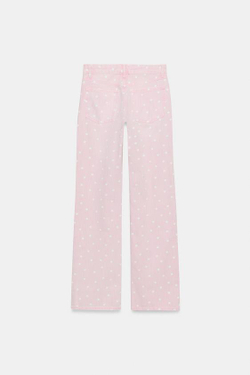 ZARA ДЖИНСЫ TRF WIDE-LEG С НИЗКОЙ ПОСАДКОЙ И ГОРОШКОМ, РОЗОВЫЙ