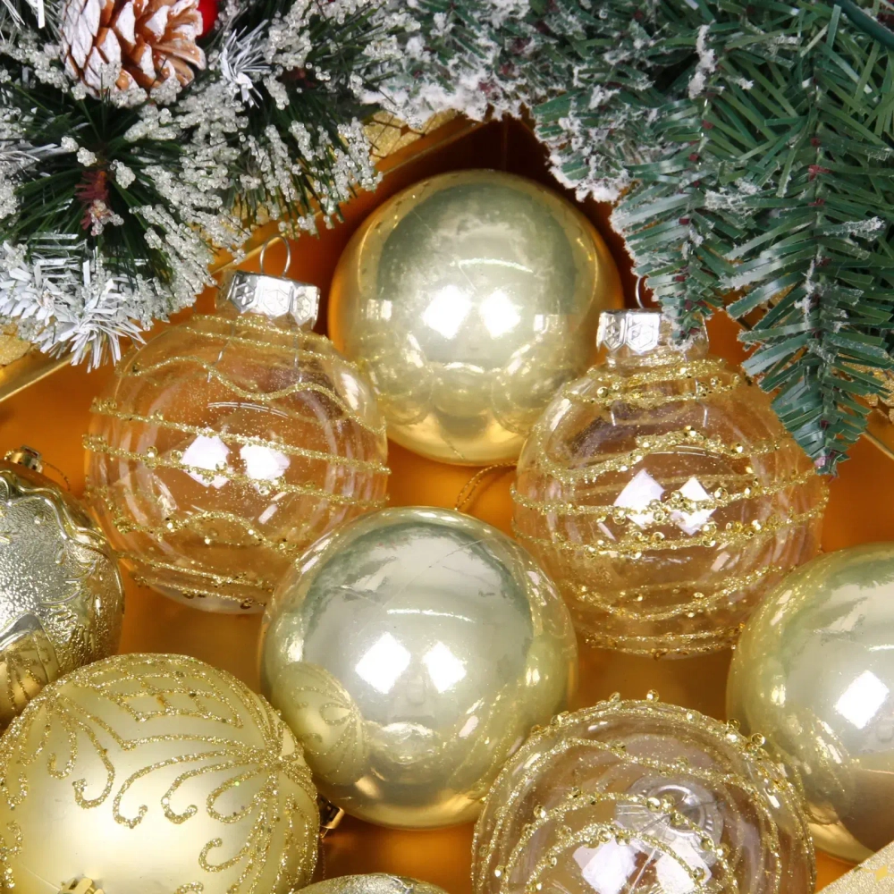 Новогодние шары «Волшебство ночи» 8 см (набор 12 шт), Золото