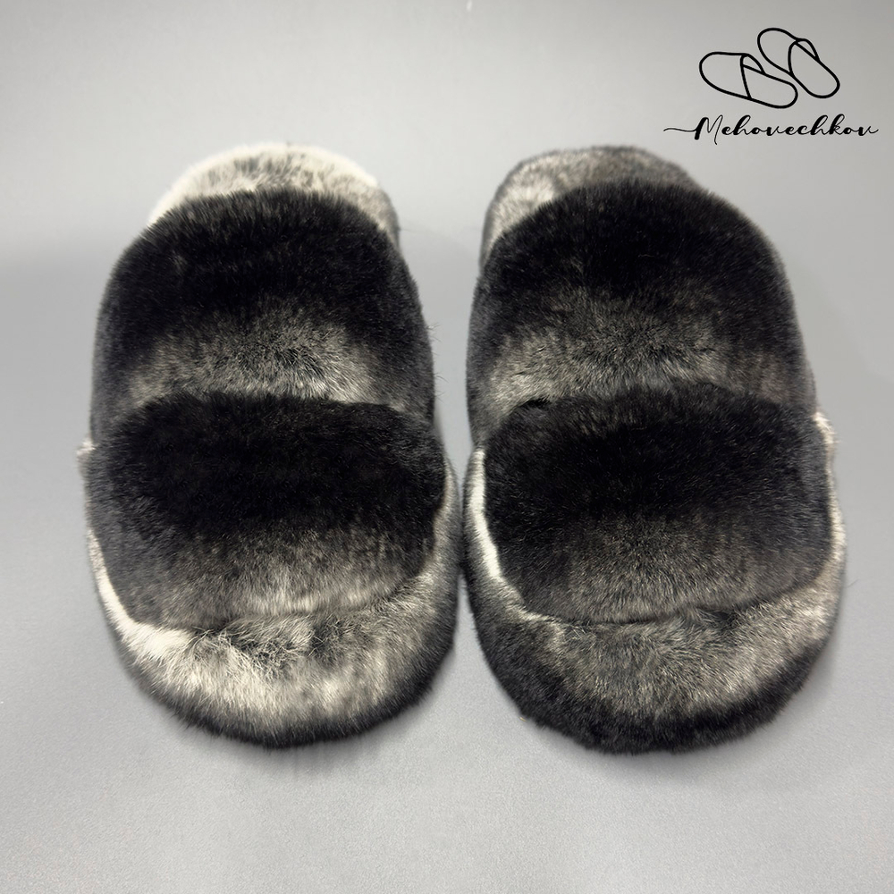 Шлепанцы из меха кролика | Окрас под шиншиллу