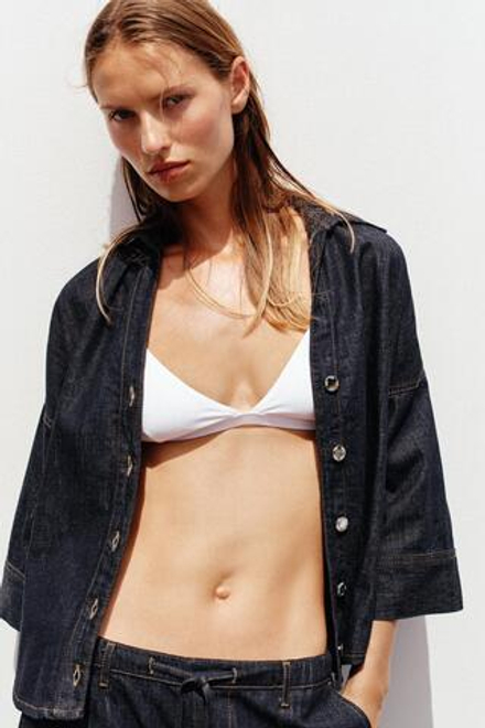 ZARA ДЖИНСОВАЯ РУБАШКА Z1975 С ШИРОКИМИ РУКАВАМИ, СИНИЙ