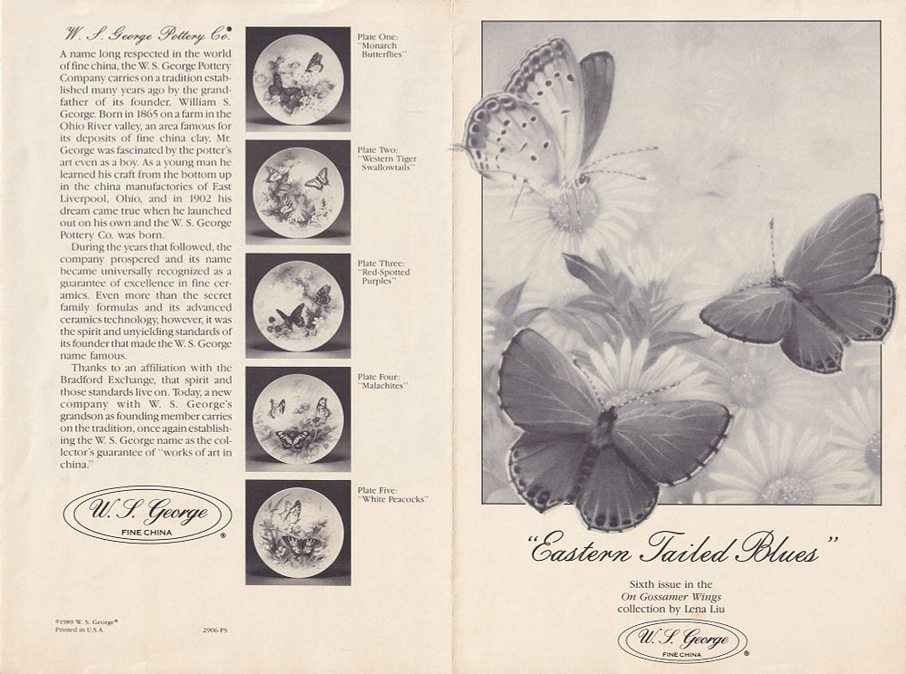 Винтажная коллекционная декоративная тарелка с изображением бабочек восточная синехвостка