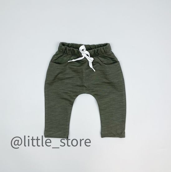 Брюки "Прятки в листьях" из футера, зеленый хаки