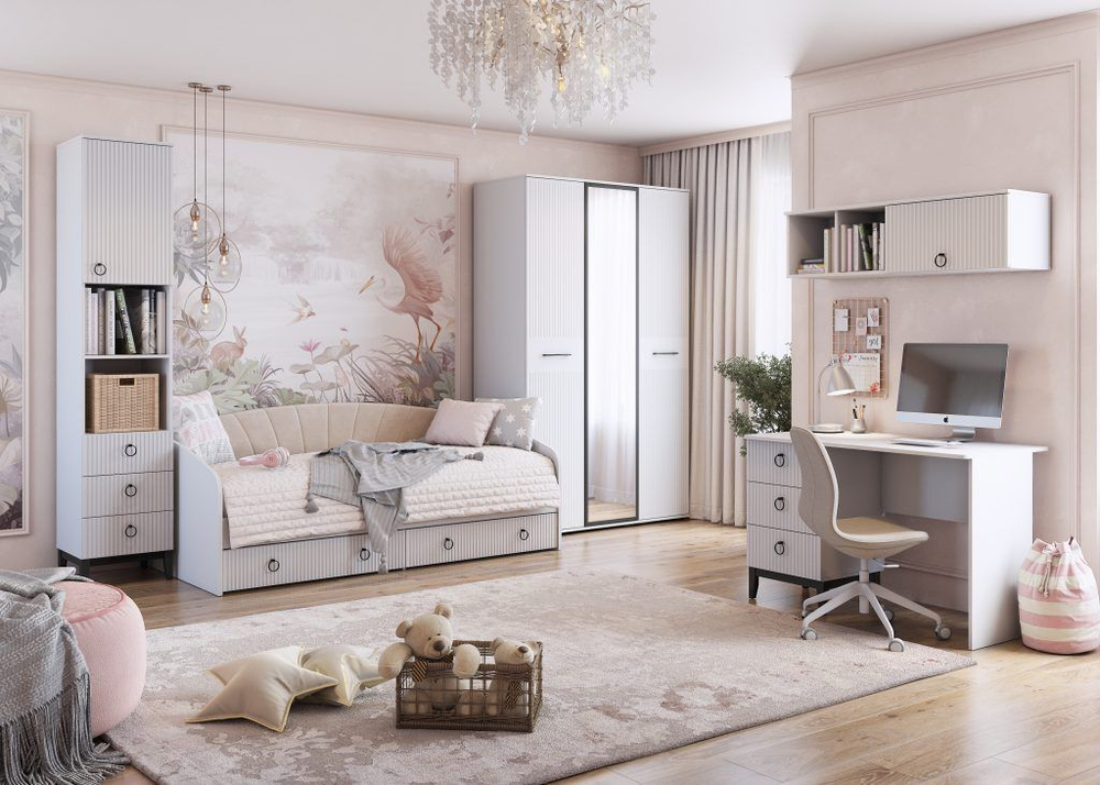 Кровать-софа детская, подростковая 200х84 см софа Белое сияние/Белый снег софт