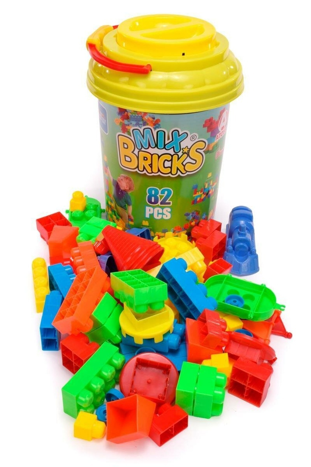 Пластмассовый игрушечный набор "Конструктор ведро 82 детали", пакет