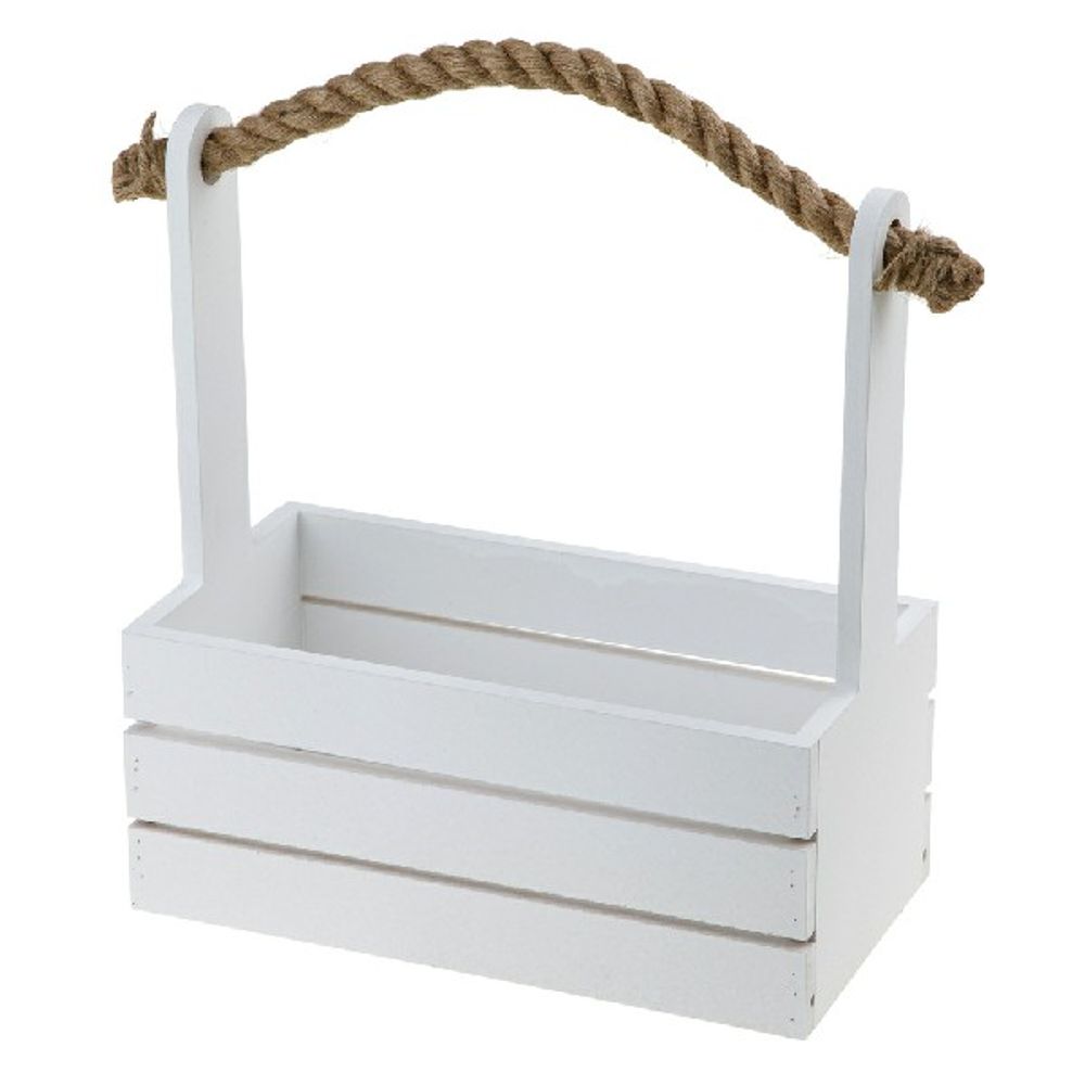 Ящик (дерево) с ручкой 24,5x13xH27см (Белый)