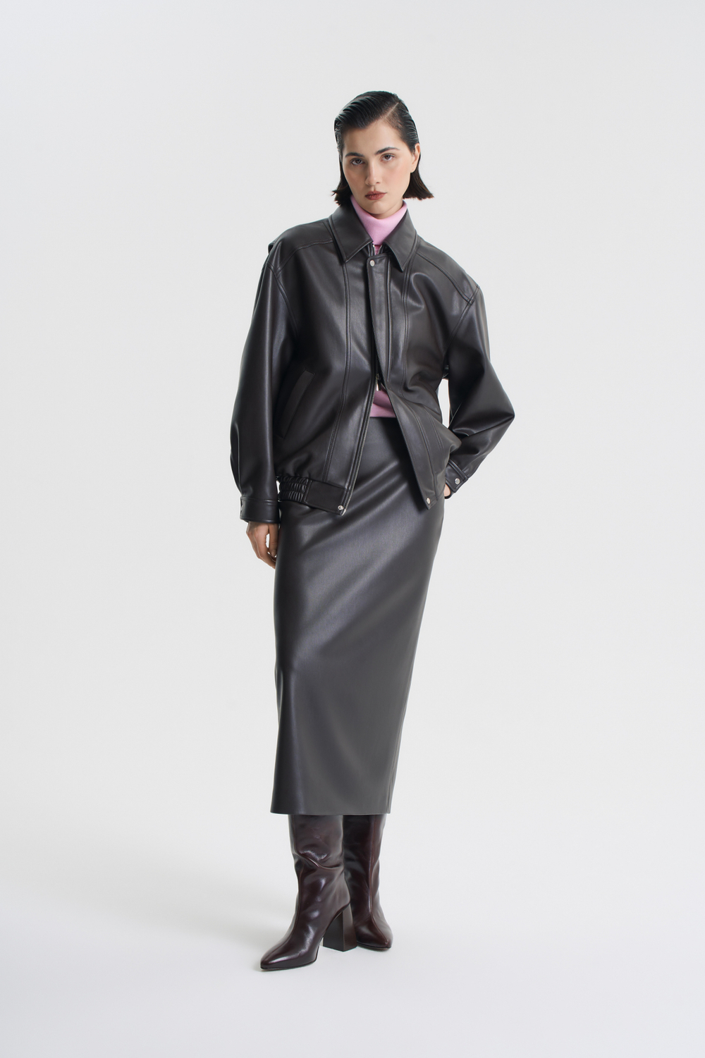 Юбка миди из экокожи