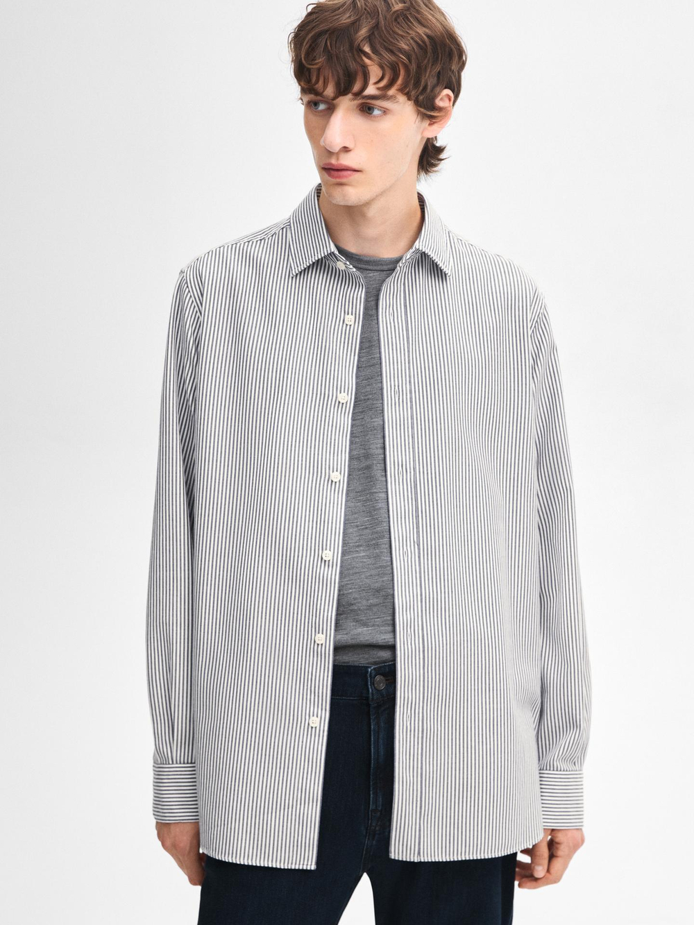 Massimo Dutti РУБАШКА КЛАССИЧЕСКОГО КРОЯ ИЗ ХЛОПКА В ПОЛОСКУ, СИНИЙ