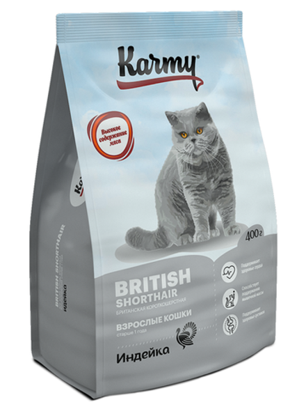 Сухой корм Karmy British Shorthair для взрослых кошек старше 1 года Индейка 400г