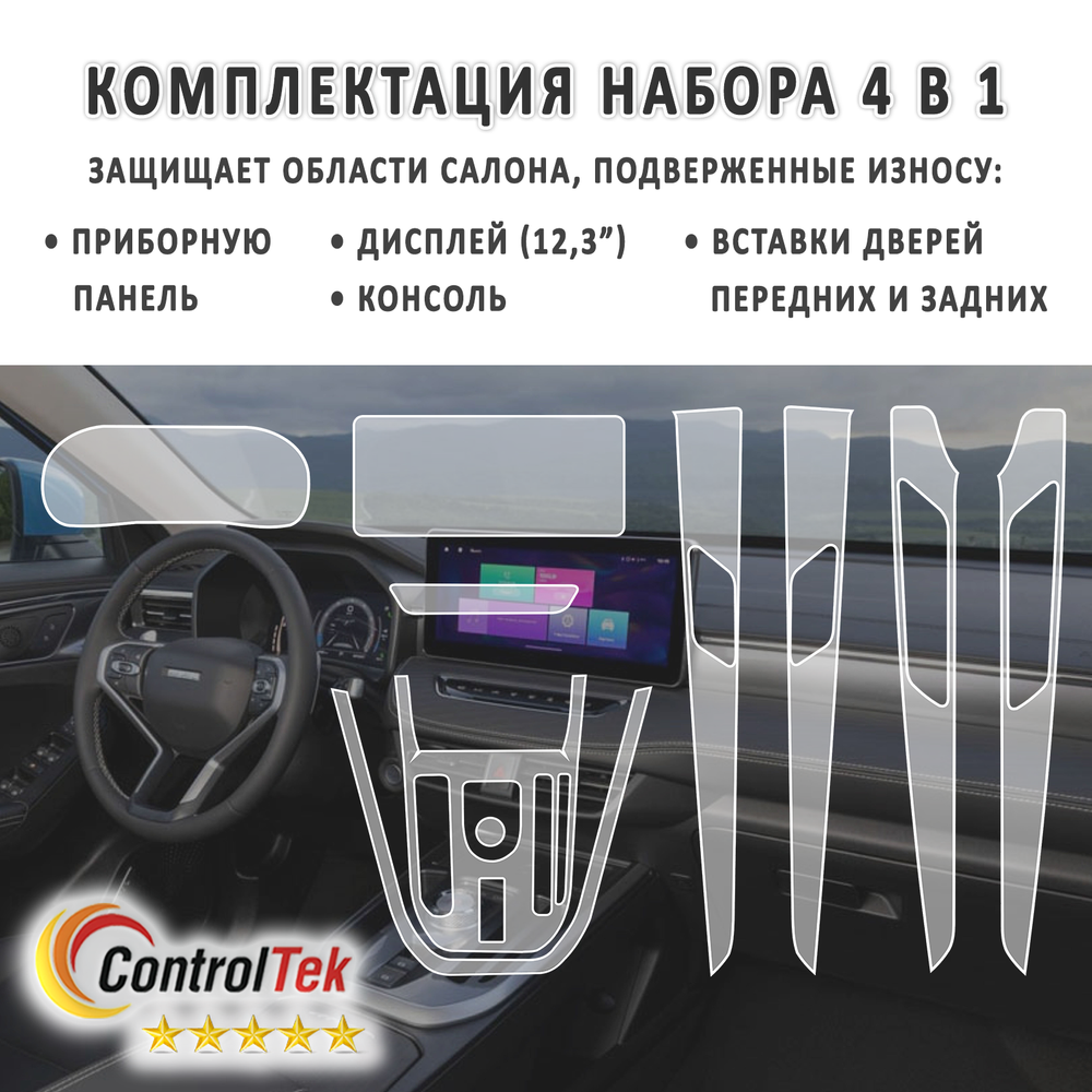 HAVAL JOLION (2021) - комплект защитных матовых пленок 4 в 1. Пленка защитная ControlTek HYBRID со слоем TOP COAT. Толщина: 6 mil. (175 мкм.)
