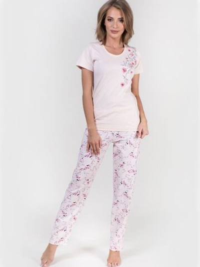 Женская пижама с мелким цветочным рисунком (Размер: S) (Цвет: нежно-розовый)