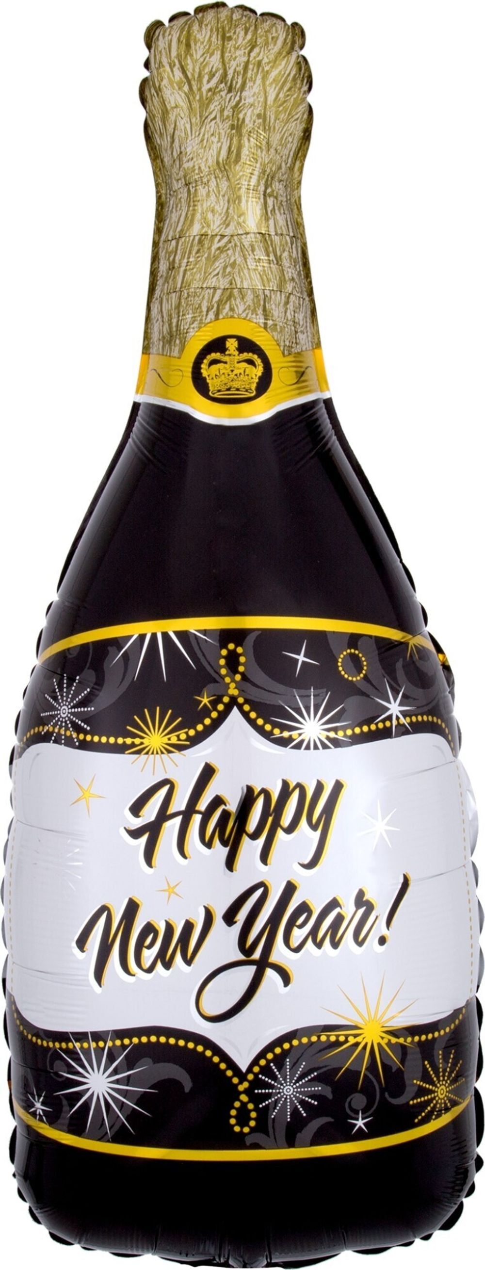 К Шар (40''/102 см) Фигура Бутылка Шампанское С Новым Годом! Черный/Золото (БГ-40)  Изображение3