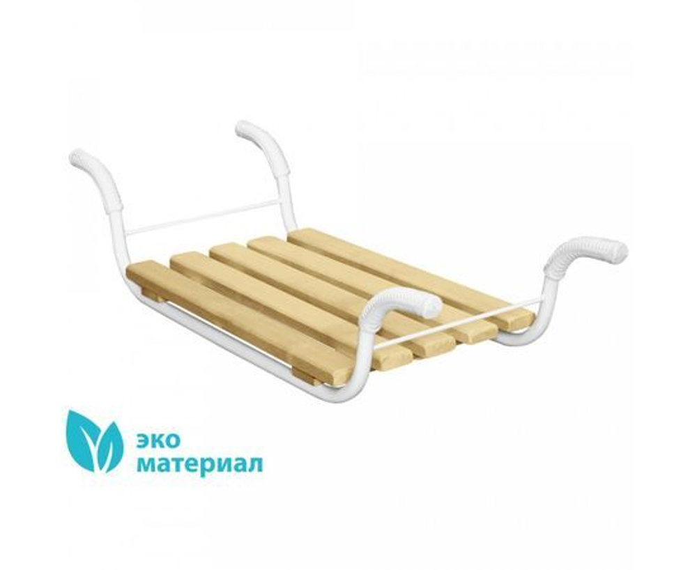 Сиденье для ванны Nika 5-реечное, дерево и металл, 42x27 см, с обрезиненным креплением, белое