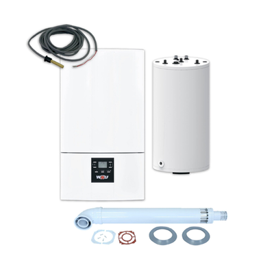 Комплект газовый: котёл Wolf CGG-3-24 с нагревателем WSC-200L, дымоходомом DN60/100 и датчиком ТКС5К