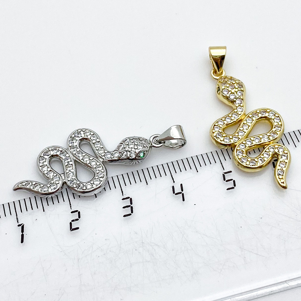 Подвеска Змея, позолота, фианиты, размер 31*14 мм, цена за 1 шт