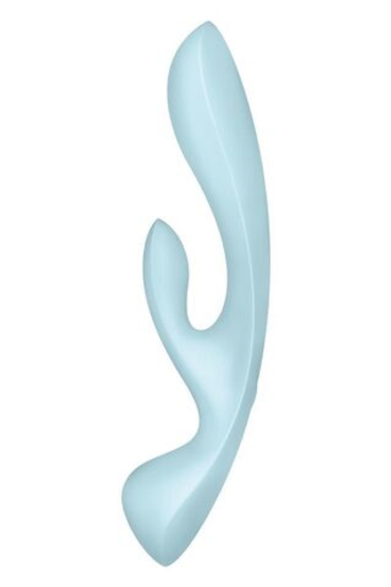 Голубой двусторонний вибратор-кролик Triple Oh