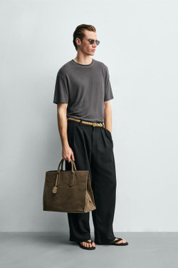 ZARA КОЖАНАЯ СУМКА, СЕРО-КОРИЧНЕВЫЙ