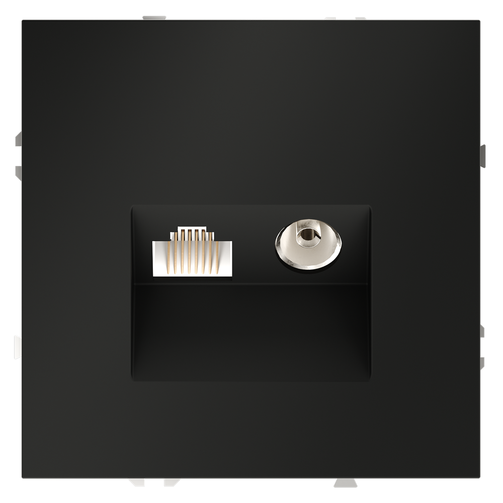 Розетка телевизионная встраиваемая VOLTUM S70 TV+RJ45 кат. 6, (черный матовый)