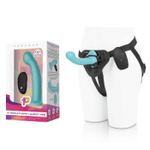 Голубая изогнутая насадка 6in Remote Control Ripple P-Spot G-Spot на черных трусиках - 16 см. (Цвет: голубой с черным)