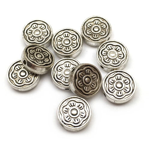 Бусины "Цветок" 9х3 мм, под серебро