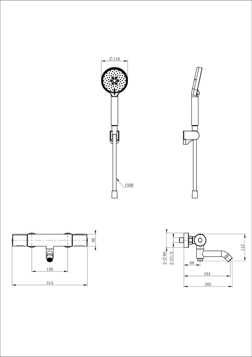 Смеситель для ванны с душем и термостатом WONZON & WOGHAND INN 2, Брашированное золото (WW-A2006-A1-BG)