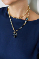 Колье-трансформер miss Di золото с темным бензиновым жемчугом Майорка