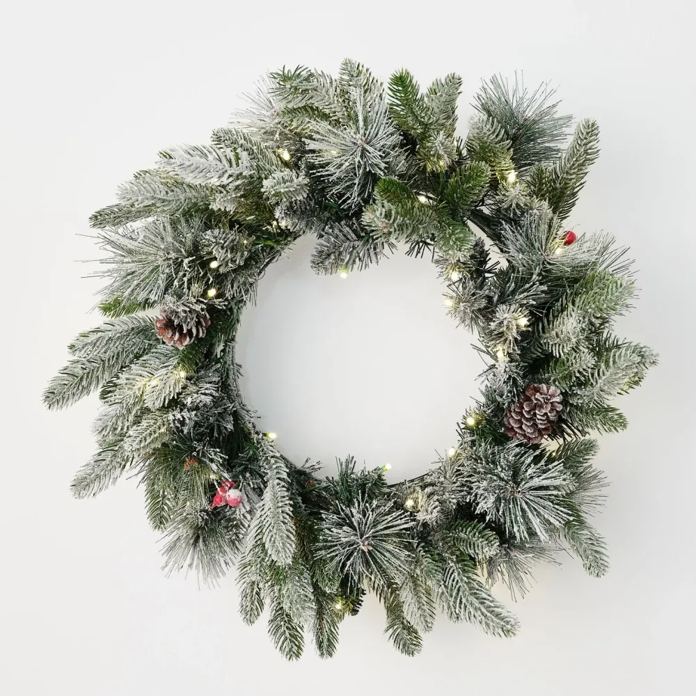 Рождественский венок заснеженный с гирляндой «Froid» (Литая +пвх) 60 см