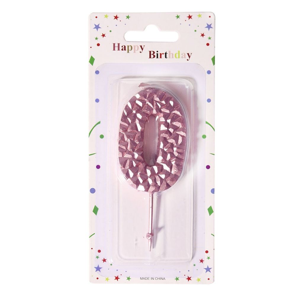 Свеча для торта Alingar, 5-6 см, на пике, "Цифра 0", цвет розовый перламутр, блистер с европодвесом