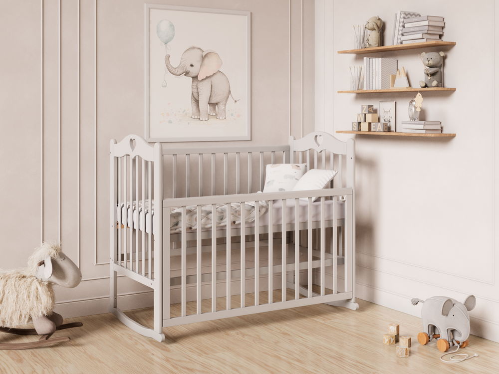 Кровать Incanto Sofi с сердечком, цвет серый, колесо-качалка