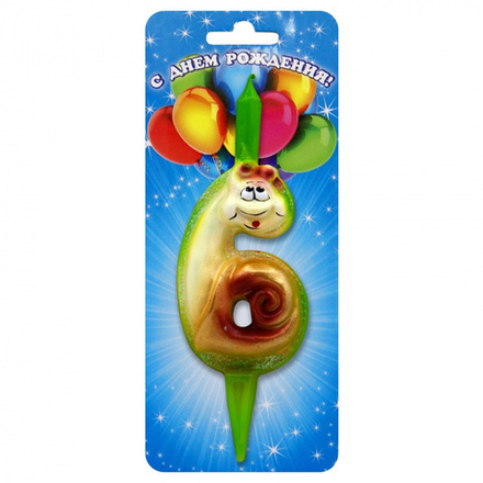 РАСПРОДАЖА Свеча Цифра 6 Улитка 9 см.