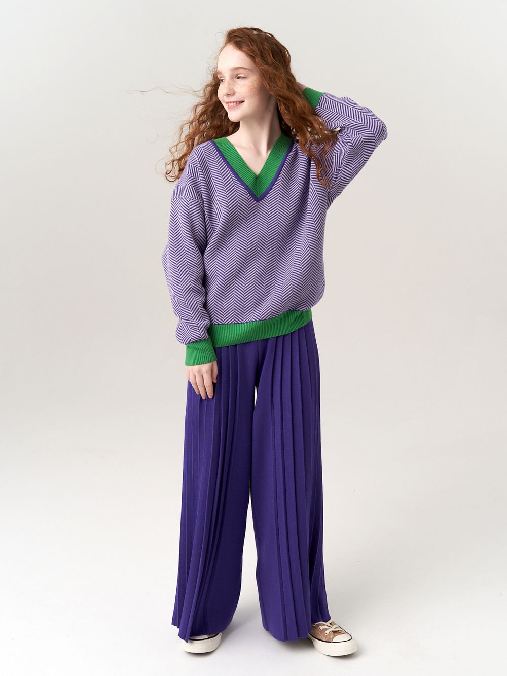 Джемпер для девочки AT954 сиренево-зеленый