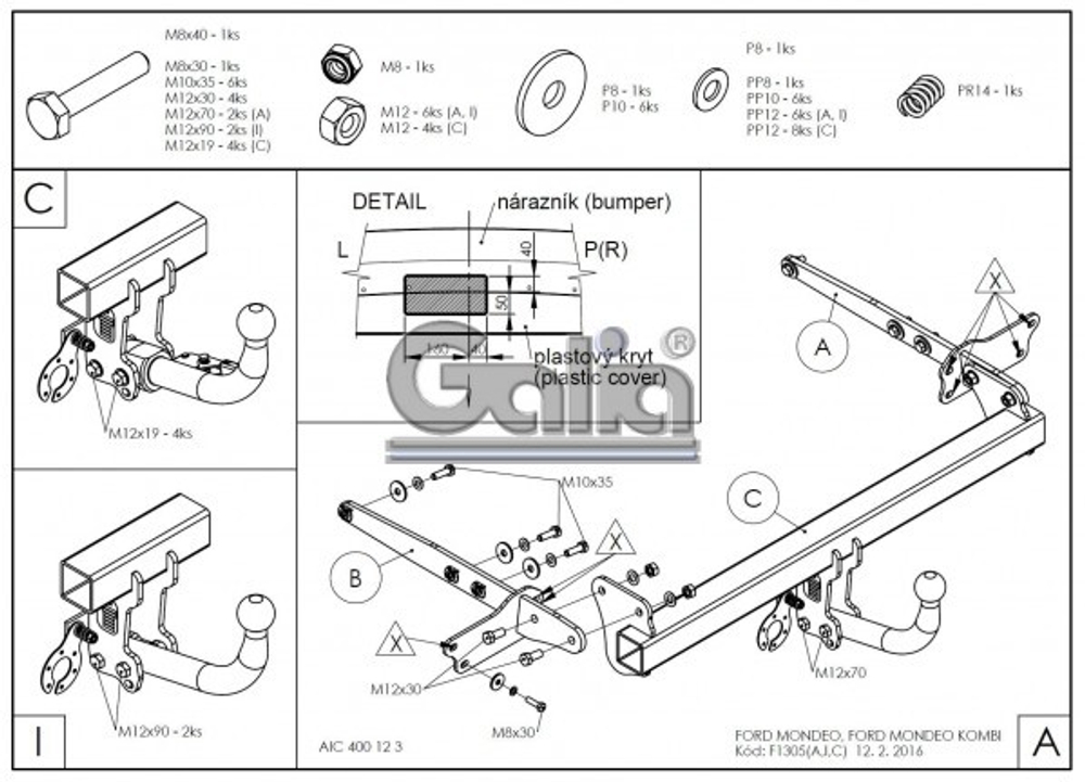 Фаркоп оцинкованный Galia F130C для Ford Mondeo седан/лифтбек/универсал 2014-(паспорт и сертификат в комплекте)(без электрики)