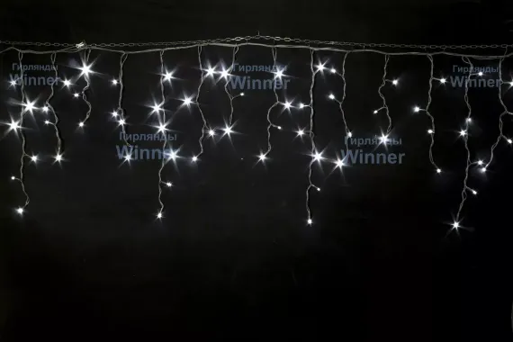 Светодиодная мерцающая бахрома 3*0.6 м., 220V, 100 холодных белых LED ламп, черный каучук, соединяемая, Winner (w.02.7B.100+)