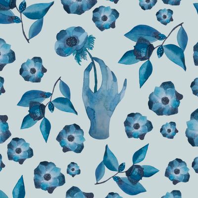 Руки, анемоны на светлом, акварель