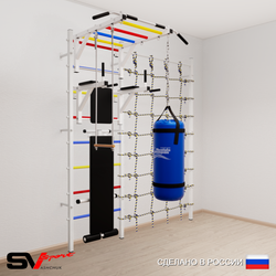 Шведская стенка Sv Sport 55320 (Турник рукоход/Брусья/Скамья/Трапеция/Цепь/Мешок 22кг/Канатный лаз)
