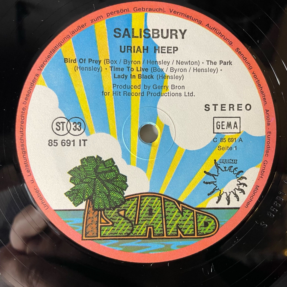 Винтажная виниловая пластинка LP Uriah Heep Salisbury (Германия 1971) Island Records
