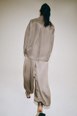 ZARA АТЛАСНЫЕ БРЮКИ-БАЛЛОНЫ — ZW COLLECTION, СЕРО-КОРИЧНЕВЫЙ