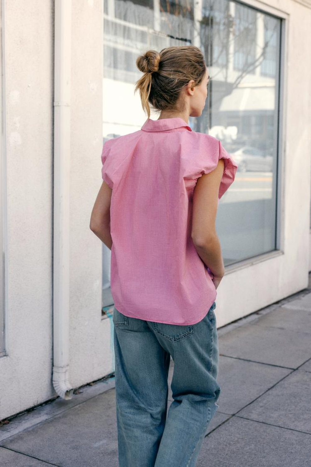 ZARA РУБАШКА С ОБЪЕМНЫМИ РУКАВАМИ, РОЗОВЫЙ/БЕЛЫЙ