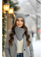 Шапка с ушками зимняя ангора вязаная