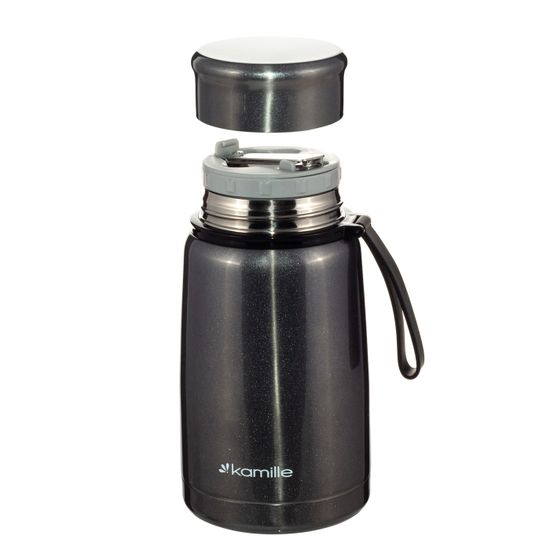 Термос пищевой 800 мл. Kamille KM 2148 из нержавеющей стали с ложкой и ремешком