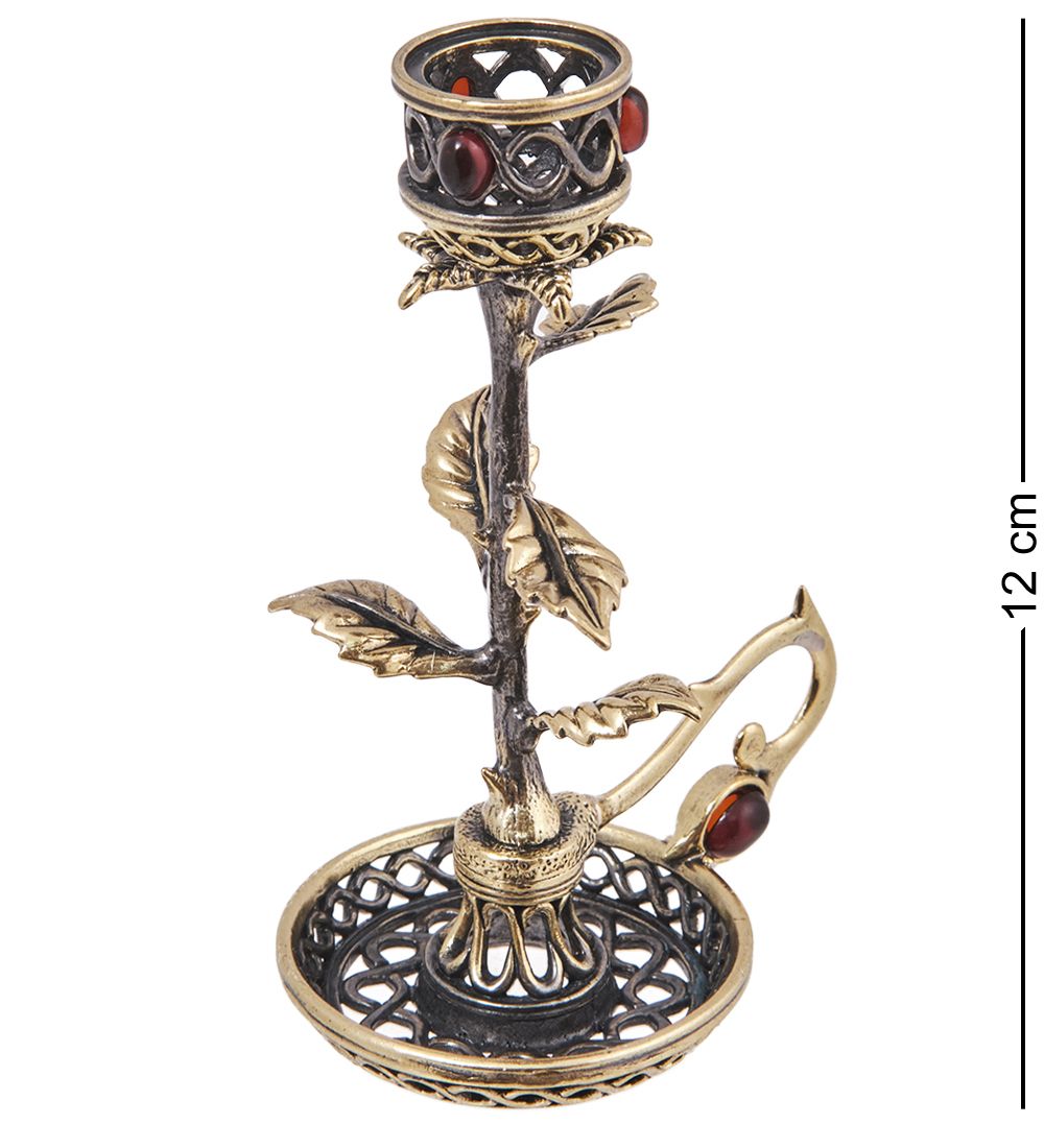 Народные промыслы AM-4133 Подсвечник «Роза Чайная» (латунь, янтарь)