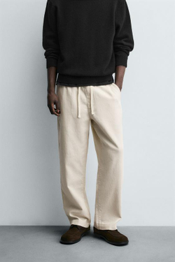 ZARA БРЮКИ RELAXED FIT С РЕЛЬЕФНОЙ СТРУКТУРОЙ, СВЕТЛО-БЕЖЕВЫЙ